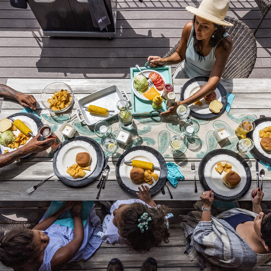 Family eating together outside